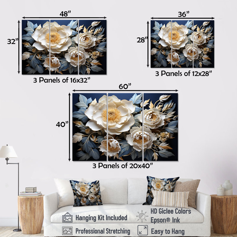 Pivoines dévoilées - ensemble d'art mural pivoines, H 28 po x l 36 po x P 1 po