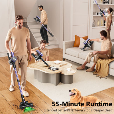 Cordless Vacuum Cleaner, 55KPa/500W Stick Vacuum with 55 Mins Runtime, Self-Standing stick Cleaner for Home, LED Display, Anti-Tangle Brush, Rechargeable Vacuum for Pet Hair, Carpet & Hard Floors   