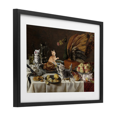 «Kittens on Still Life Feast», reproduction encadrée sous verre, conception de maîtres Redux