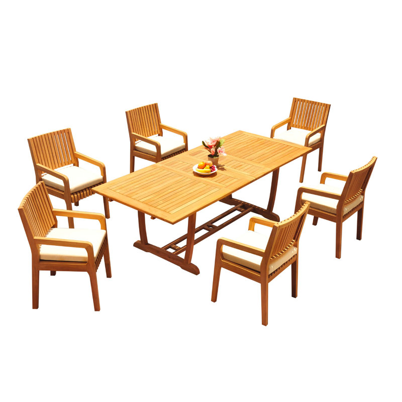 Maskell 8 - Person Teak Wood Patio Dining Set with Rectangular Table, 8