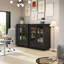 Buffet moderne avec portes doubles en verre et pieds en bois massif, pour la cuisine, les tablettes réglables de la chambre à coucher, les portes du tiroir coulissant et coulissant, le couloir, le verre trempé