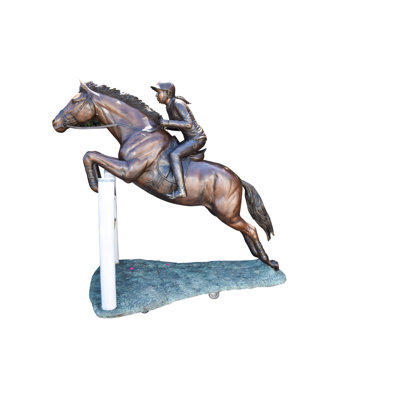 Nifao Collection Life Size Horseback Rider Jumping Realistic Bronze Statue Size: 85" x 45" x 71"H