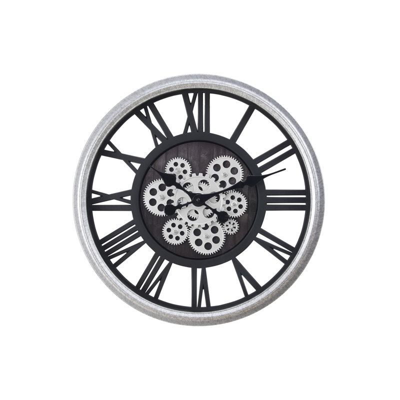 Horloge, horloge murale ronde 20 po, mécanisme d'engrenage, transitionnel, Blanc/Noir