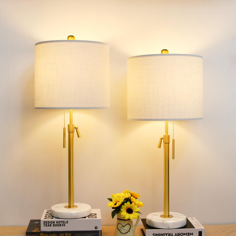 Adjustable Height Modern Table Lamps Set Of 2, 3-Way Dimmable LED Bulbs,  Fabric Shade, 30" H x 10.98" W x 10.98" D