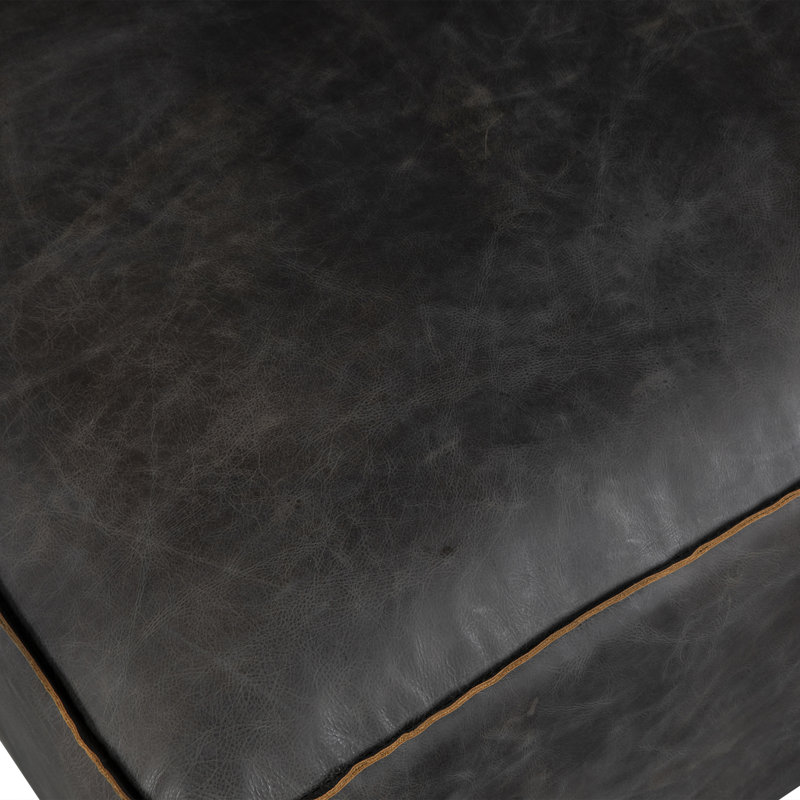 Chiavari Black Genuine Leather Ottoman with Iron Legs