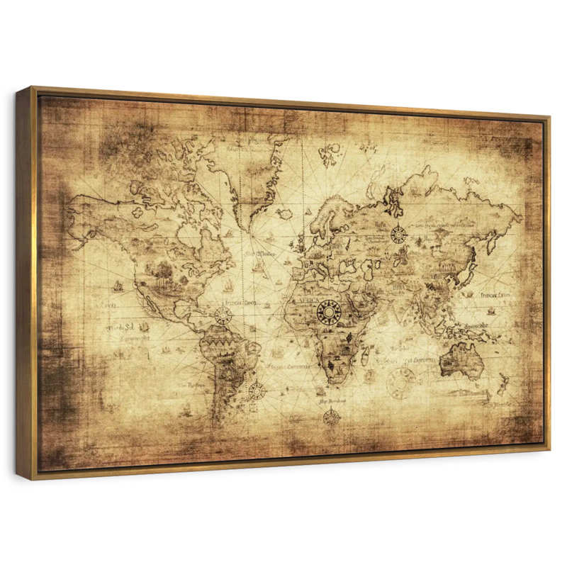 Licata du monde antique, 46 po x 31 po, Cadre flottant doré