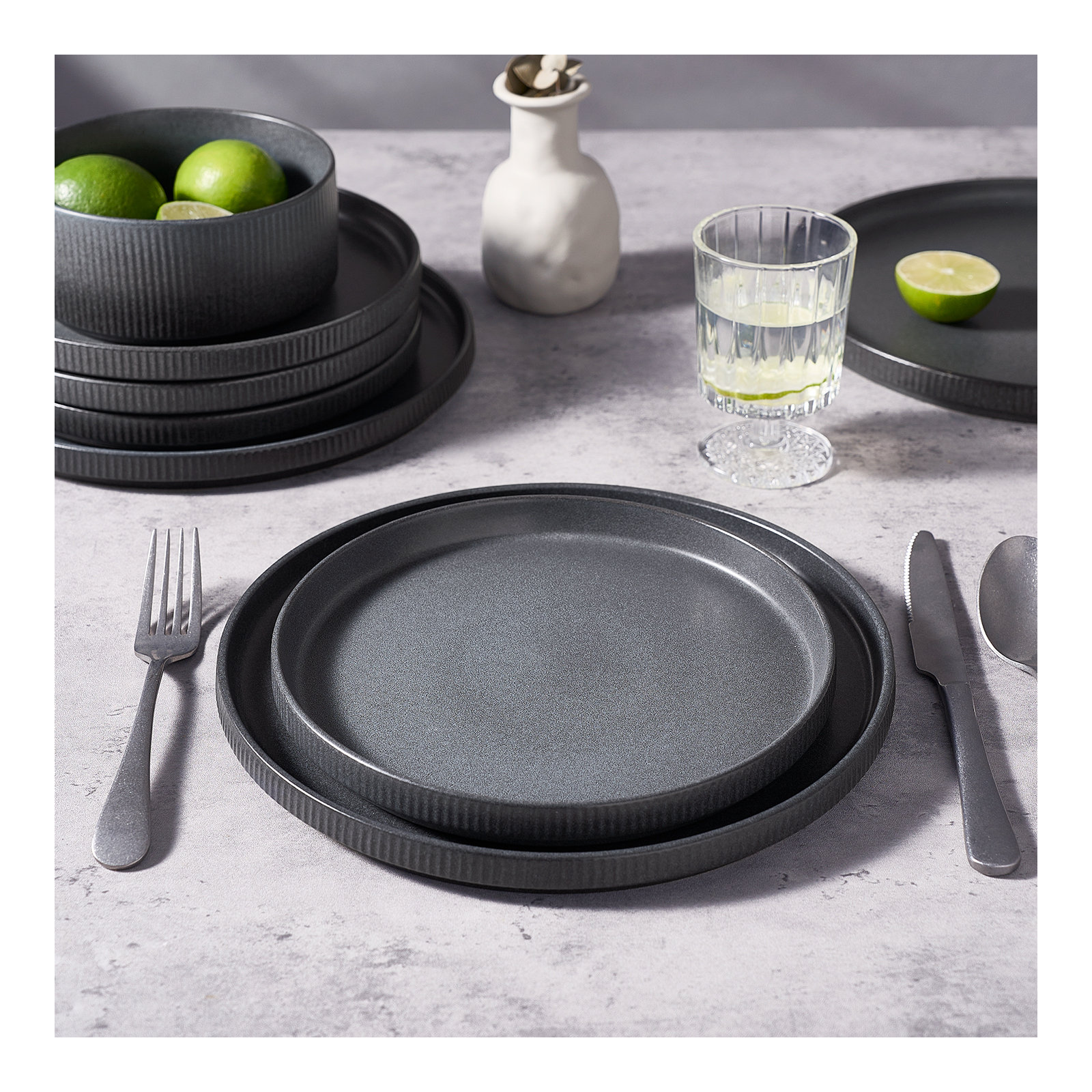 Joss & Main 10" Stoneware Dinner Plate, Matte Dark Charcoal
