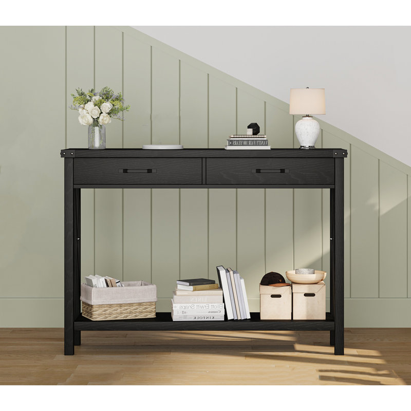 Wooden Console Table With Drawers, Black
