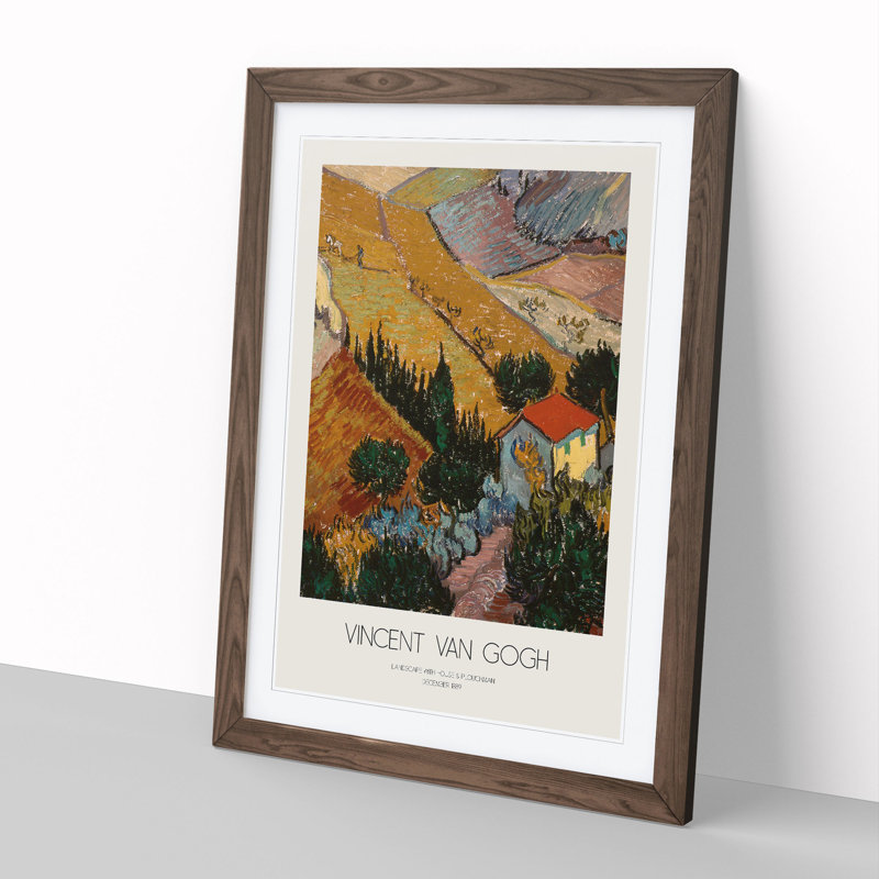 Landscape with Border by Vincent Van Gogh - Picture Frame Painting, Walnut Framed, 48cm H x 36cm W x 2cm D