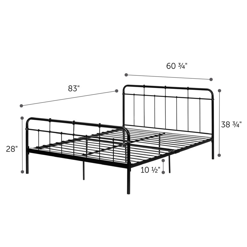 Black Metal Full Platform Bed with Headboard and Slats