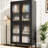 Classic Metal Storage Cabinet With 4 Glass Door Panels - Freestanding For Home, Office, Kitchen Black Elegance Tipping Feature Office-232404143