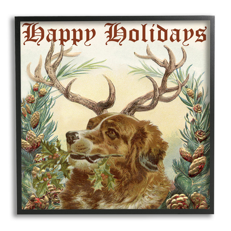 Chien portant des bois saisonniers «Holiday Botanicals» par Alicia Longley - cadre photo, impression sur bois