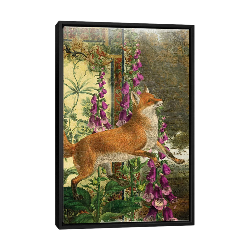 Whimsical Animals Series: Fox, impression sur toile tendue, H 60 po x l 40po x P 1,5 po, Cadre noir
