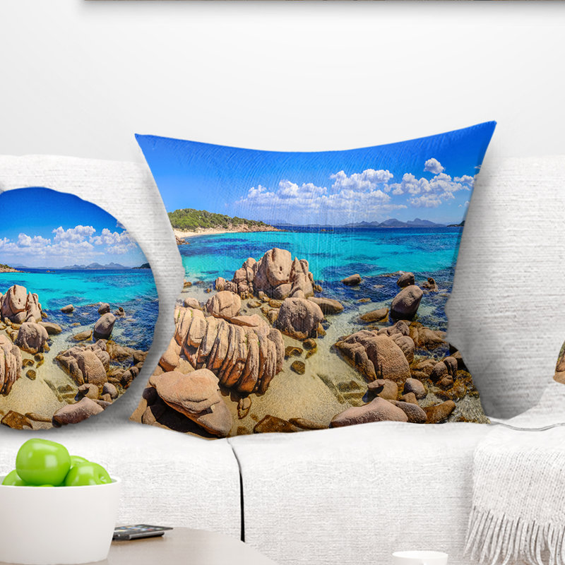 Coastline Panorama - Coussin imprimé plages, 16 po x 1 po, Coussin décoratif