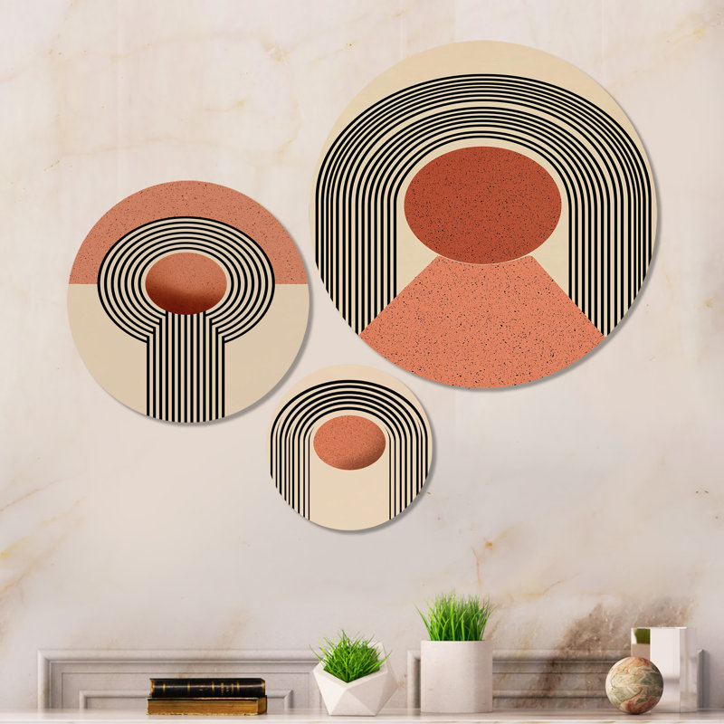 Ensemble de 3 vortex rétro orange et noir - Mid-Century abstrait en métal