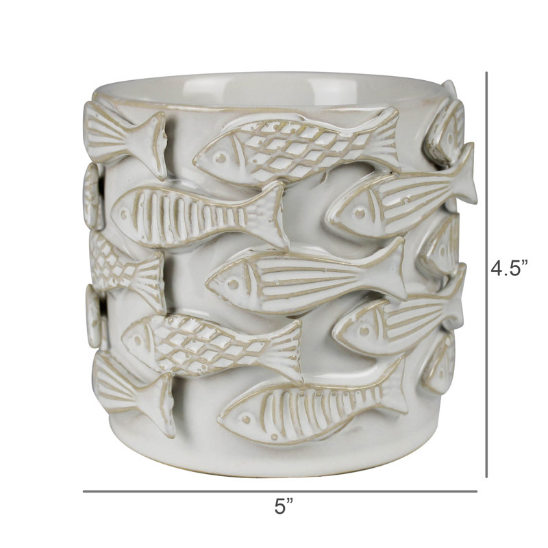School Of Fish Cachepot, Ceramic - 4”