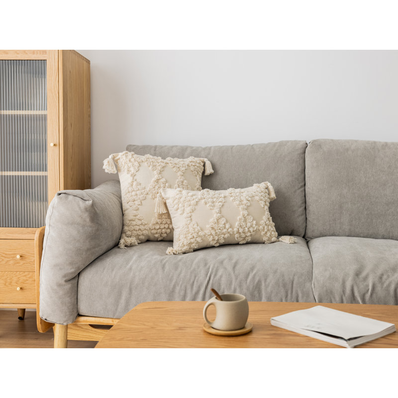 Novel Tufted Throw Pillow Cover, BEIGE, Rectangle