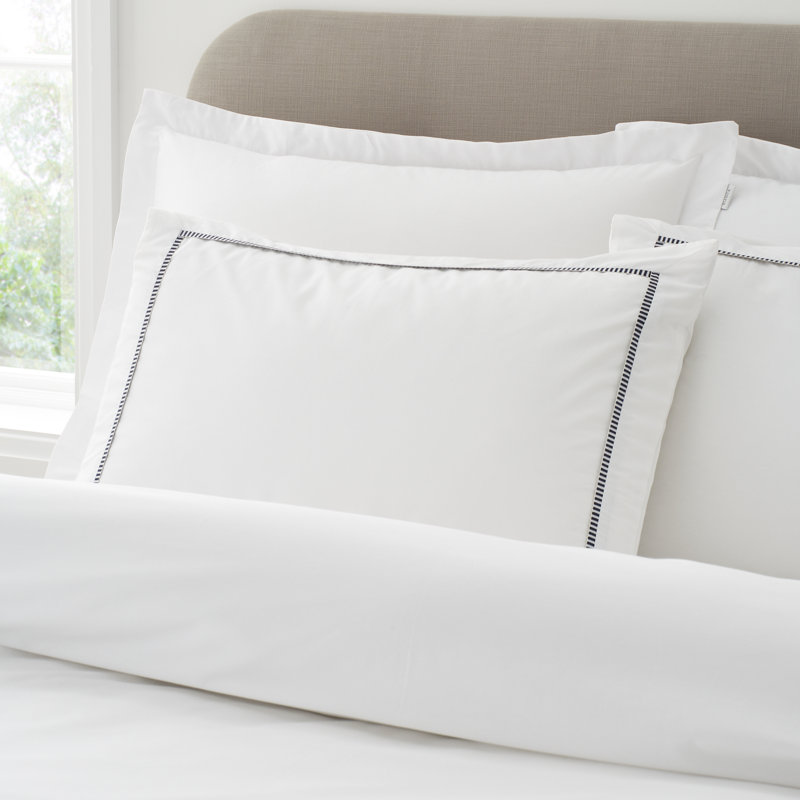 Contrast Trim 200 Thread Count Cotton Duvet Cover Set, Single, White / Black