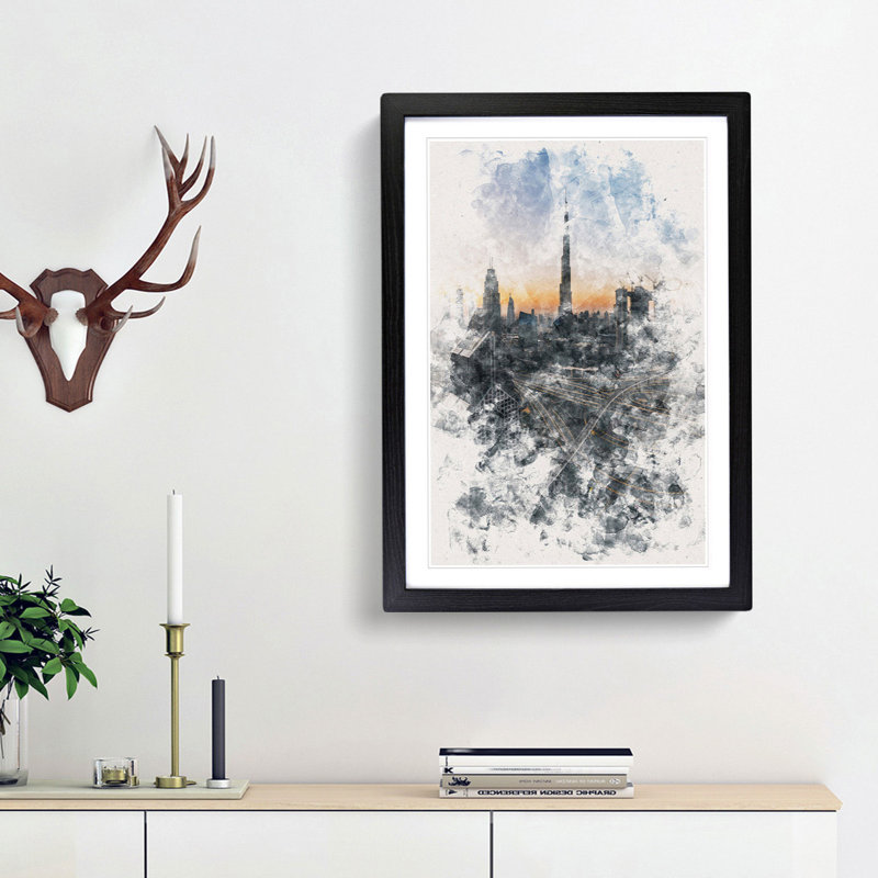Skyline in Dubai - Picture Frame Graphic Art Print, 45cm H x 33cm W x 2cm D, Black Framed