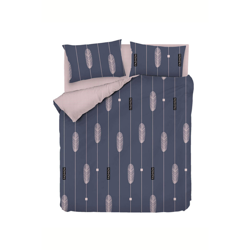 Ensemble de housse de couette 100% coton rose / blanc Ronneshia, Bleu foncé / rose