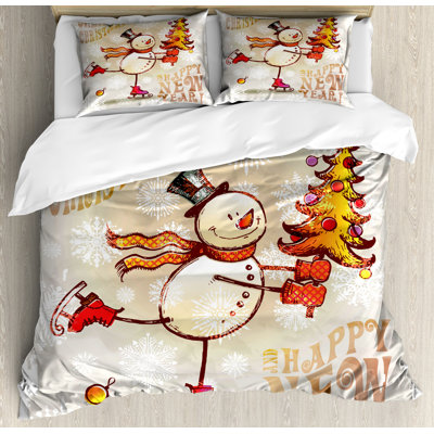 Ambesonne Christmas Duvet Cover Set, Skating Happy Snowman, Calking, Multicolor -  nev_39747_calking