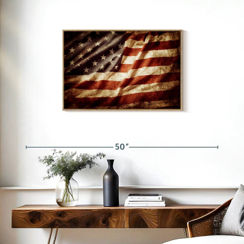 Drapeau américain texturé, Cadre flottant en bois naturel, 31 po x 21 po