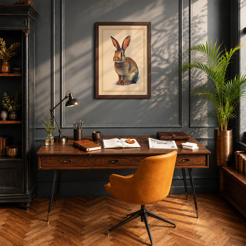 Upright Rabbit Boho - Framed Print, Walnut, A3 - 42.0 x 29.7 cm