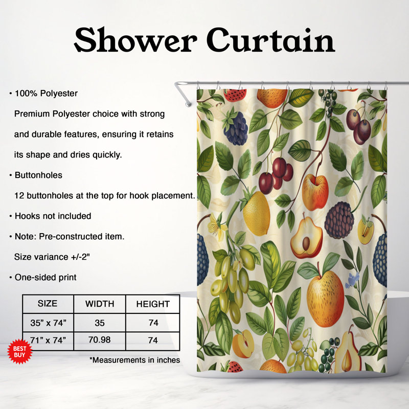 Fresh Kiwi - Rideau de douche Premium, H 74 po x l 71 po