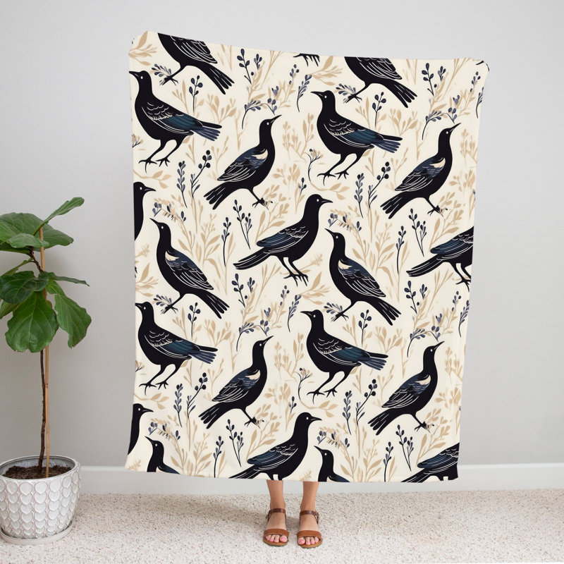 Throw Blanket, 68" W x 80" L, Animal Print/Floral, Yellow/Black
