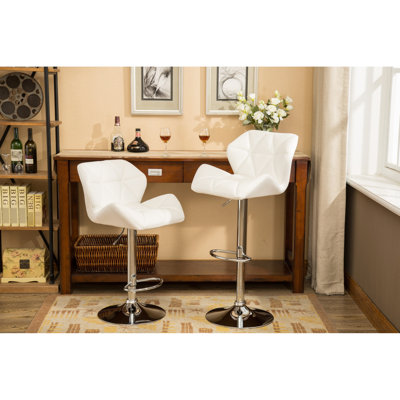 2 tabourets de bar contemporains en blanc, hauteur réglable hydraulique, repose-pieds pratique et 2 sièges en cuir PU intégrés pour une assise confortable, confortable et relaxante