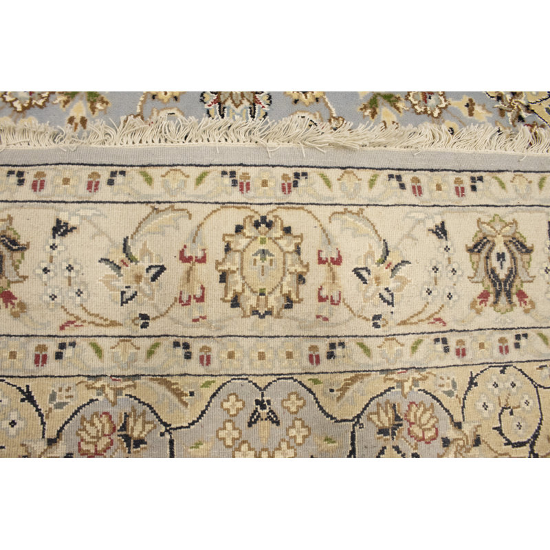 Tapis traditionnel indo bleu clair / crème / rouge Nain 3 pi 11 po x 6 pi 1 po
