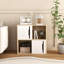Armoire de rangement en bois avec portes coulissantes, 2 tablettes ouvertes et fermées