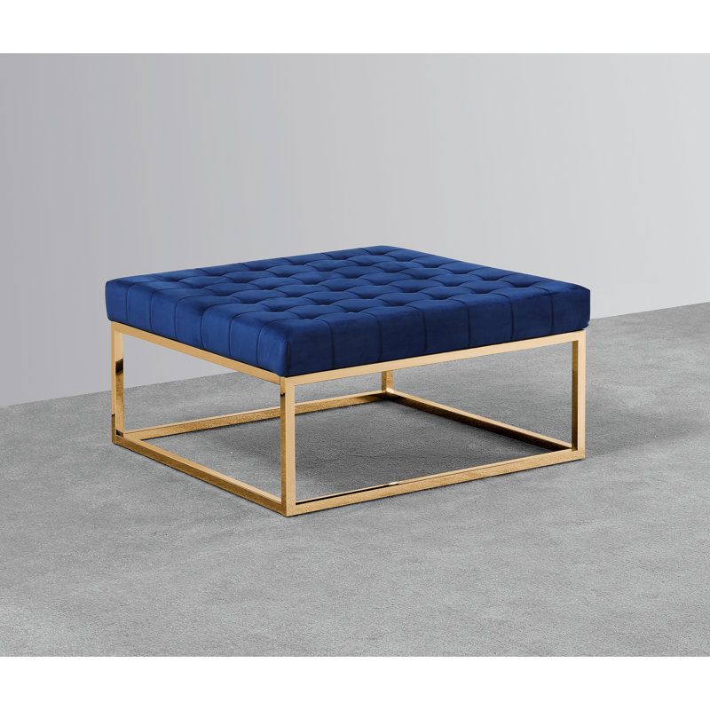 Hollingsworth Velvet Ottoman, Navy Blue, Silver