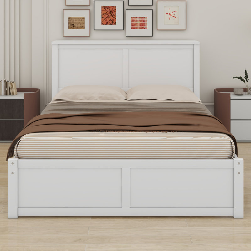 Lit plateforme avec rangement et tablettes gigognes, Lit double