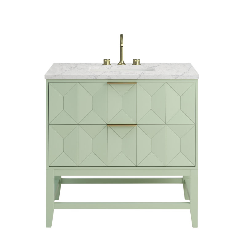 Emmeline 36'' W Single Vanity, Eternal Jasmine Pearl Quartz, Pistachio, 8" Widespread