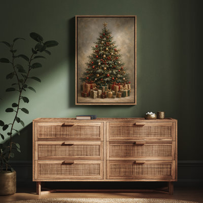 Arbre de Noël décoré avec cadeaux, décoration de salon, impression encadrée