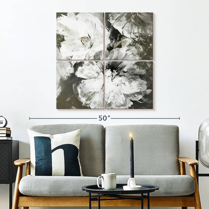 White And Gray Flowers, 32" H x 32" W