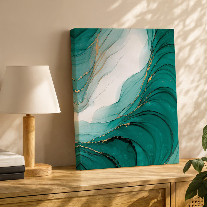 Toile d'une œuvre d'art abstraite envoûtante avec un mélange d'art émeraude profond vert et blanc aux teintes douces entrecoupées de délicates impressions sur toile