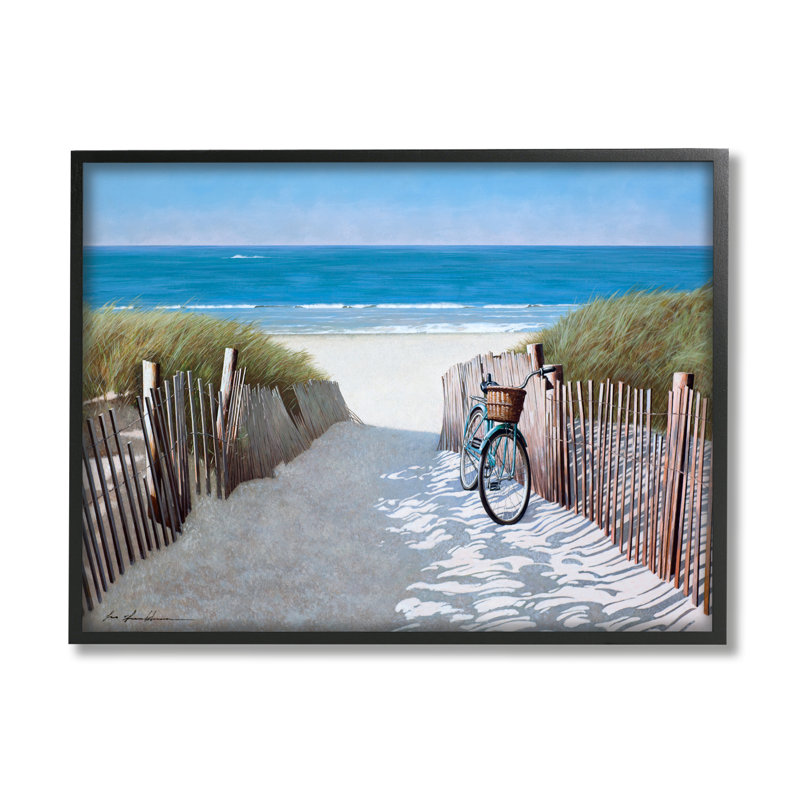 Plage, sentier de plage et bicyclette, peinture nautique d'été par Zhen-Huan Lu - Peinture, H 24 po x l 30 po
