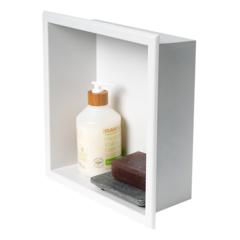 Tablette de douche adhésive en acier inoxydable, H 12 po x l 12 po x P 4 po, Blanc
