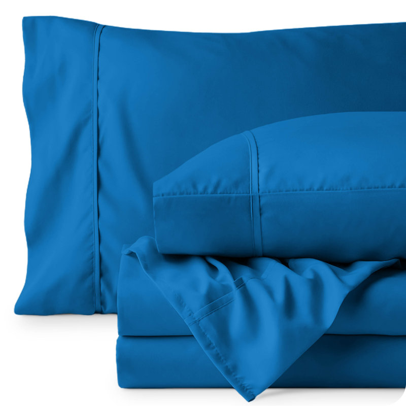 Microfiber Sheet Set with Bonus Pillowcase Set, Medium Blue, Queen