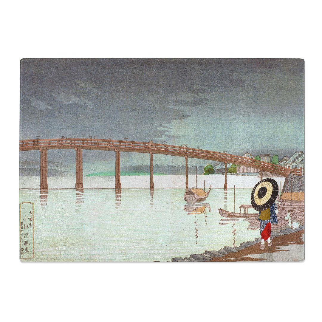 Tempered Glass Rain at Shinohashi Bridge by Kobayashi Kiyochika Chopping Board