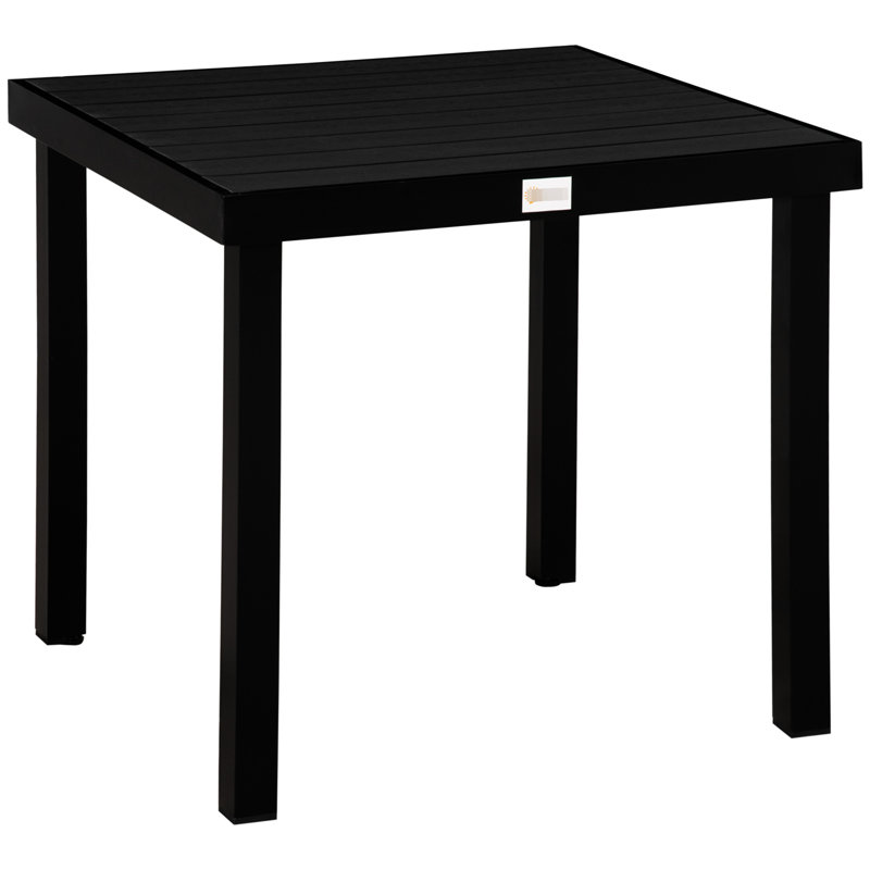 Table de salle à manger carrée pour l'extérieur pour 4 personnes - grain de bois imperméable, pieds de jardin en aluminium robustes, noir, imperméable