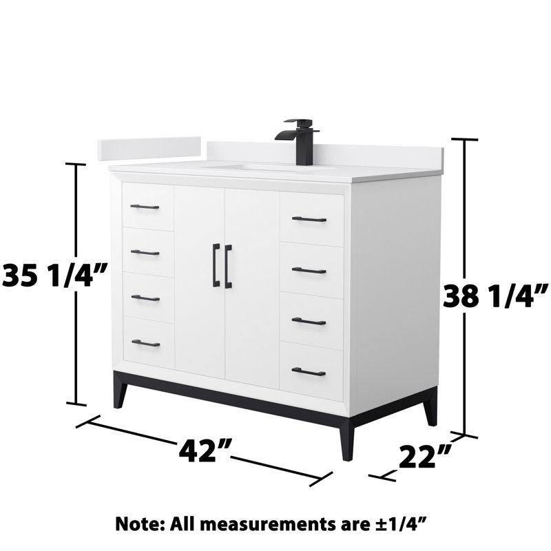 Amici Single Bathroom Vanity Set, Cultured Marble (White), Satin Bronze, 42"