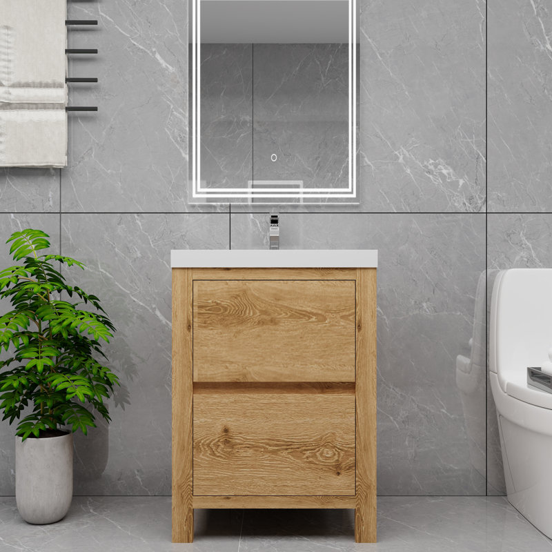 Meuble-lavabo simple 23,5 po avec plateau Laverock, Bois jaune