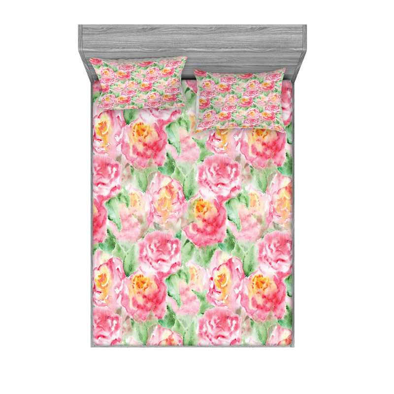 Microfiber Floral Sheet Set, Full Sheet Set with Fitted Sheet