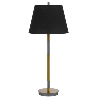 Lampe de table bicolore Ciudad - 76 cm (30 po) de hauteur, métal laiton antique et gris argenté, abat-jour en tissu rigide noir, 100 W, culot E26, interrupteur marche/arrêt
