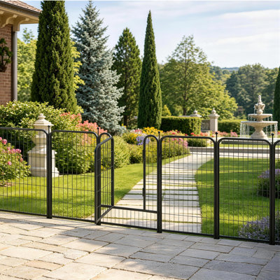 8 Panels Tall Garden Animal Barrier Fence with Gate, 40 in(H) X 18 ft(L) No Dig Decorative Garden Fence Outdoor for Yard, Heavy Duty Rustproof Metal Edging Border for Dog, Rabbits