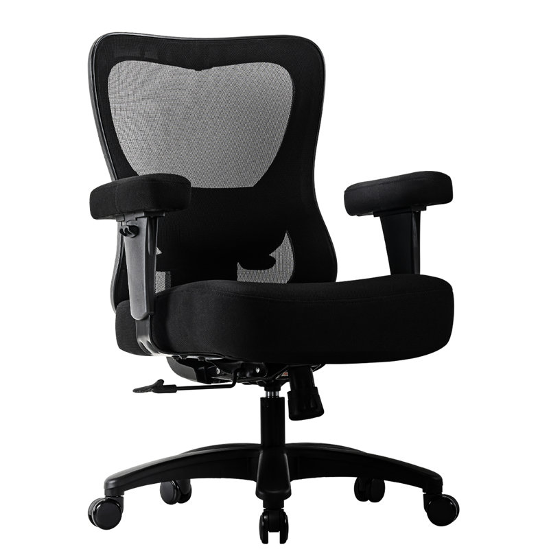 Grande chaise de bureau en maille noire pour les personnes les plus exigeantes, conception ergonomique avec pivot intégré à 360 ° et fonctions réglables, coussin de siège lombaire épais à base métallique facile à installer, stable
