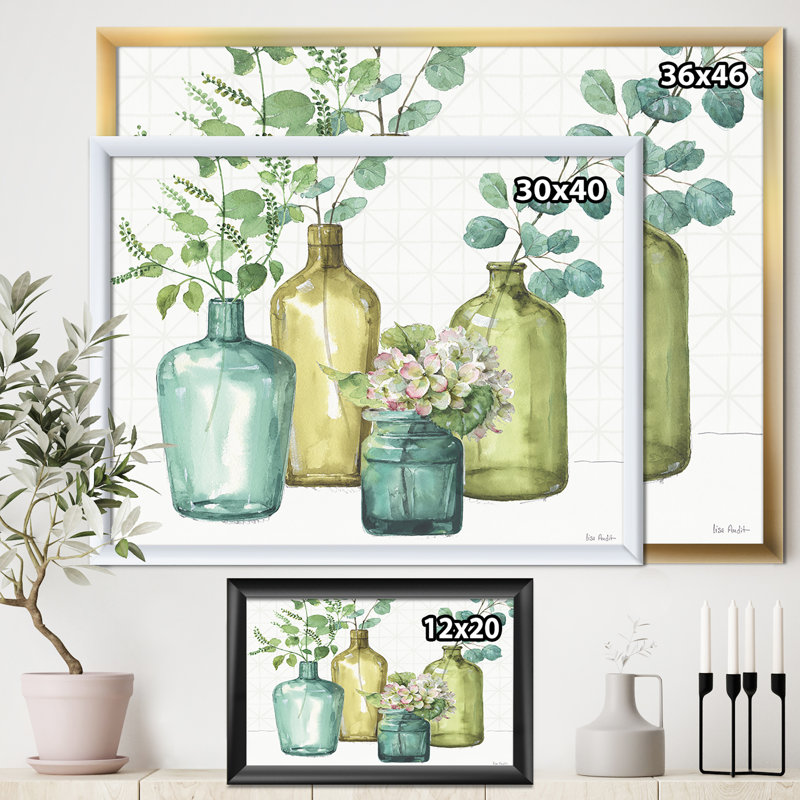 « mixed green de feuilles viii »-impression sur toile, Cadre blanc, H 20 po x l 20 po x P 1 po